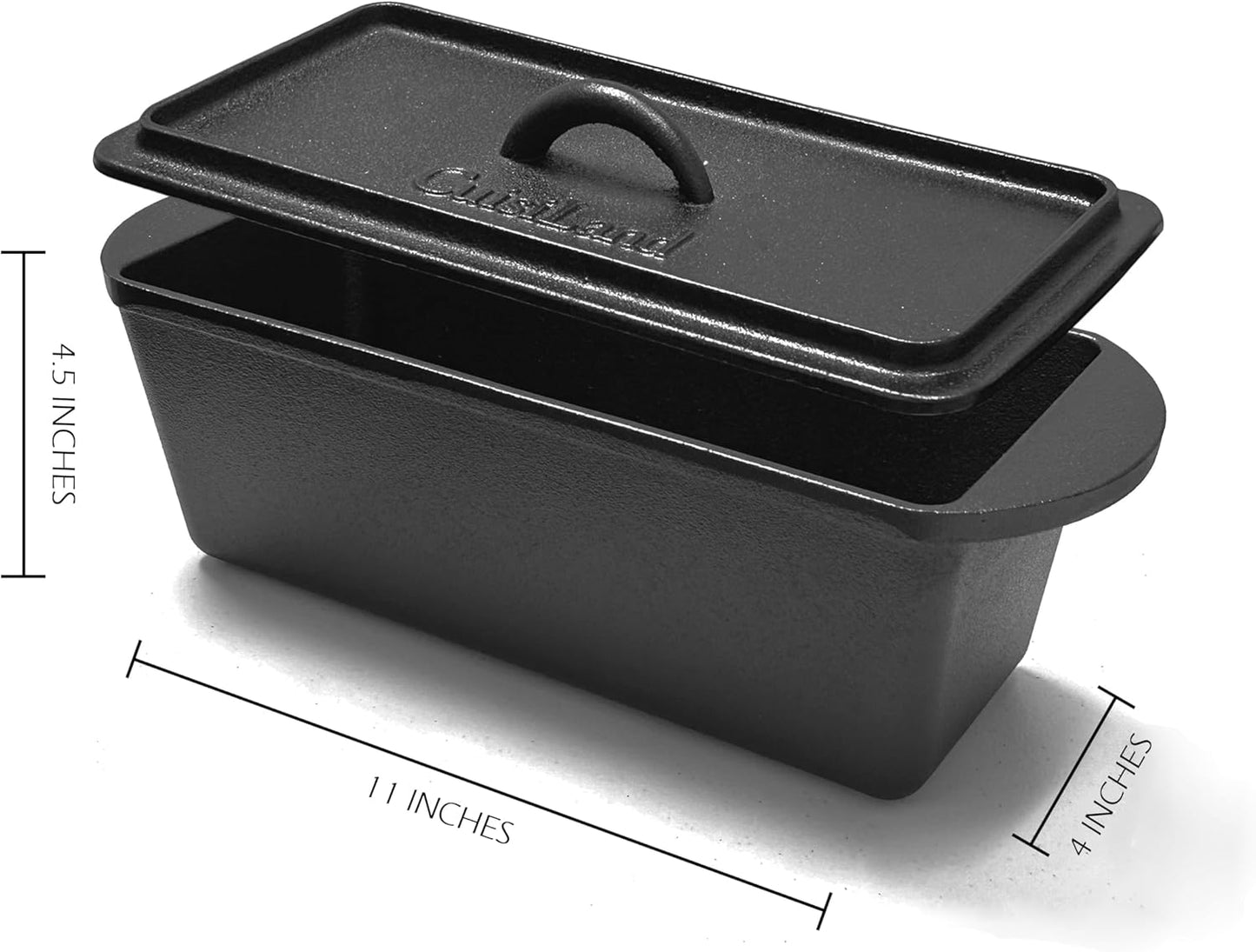 Rectangular Cast Iron Bread Loaf Pan, Heavy Duty 11X4.75X4,25" (14" L/Handles) with Lid (BLP137U)