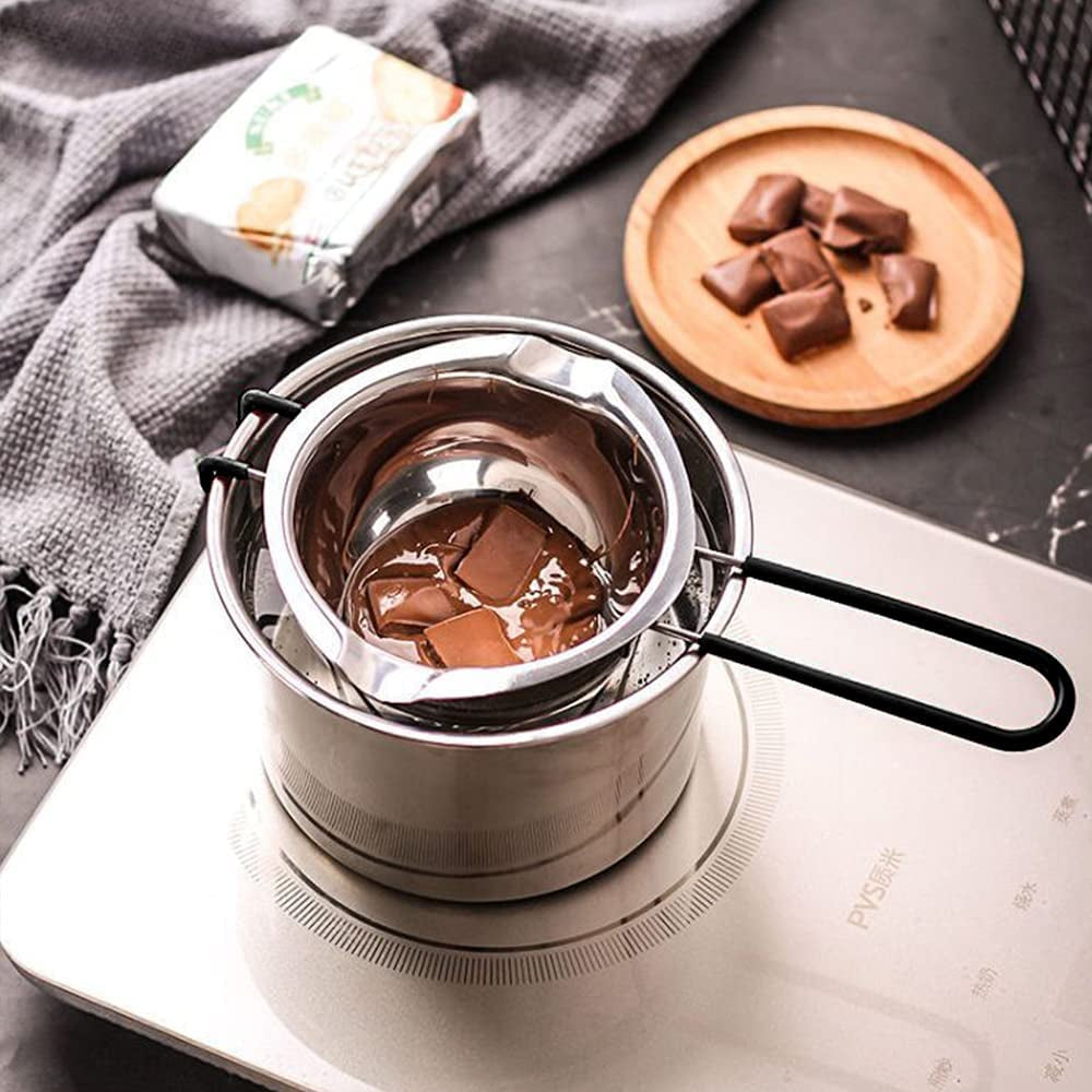Double Boiler Pot Set, Stainless Steel Melting Pot with Silicone Spatula for Melting Chocolate, Soap, Wax, Candle Making (600Ml and 1600Ml)