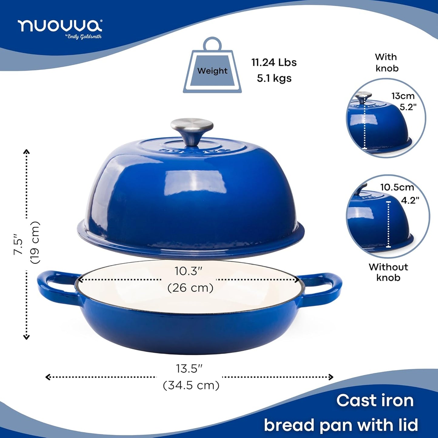 Enamelled Cast Iron Dutch Oven Pot – Dutch Oven for Sourdough Bread Baking – Cast Iron Bread Pot – Dark Blue, 6 Quarts, 26Cm – by