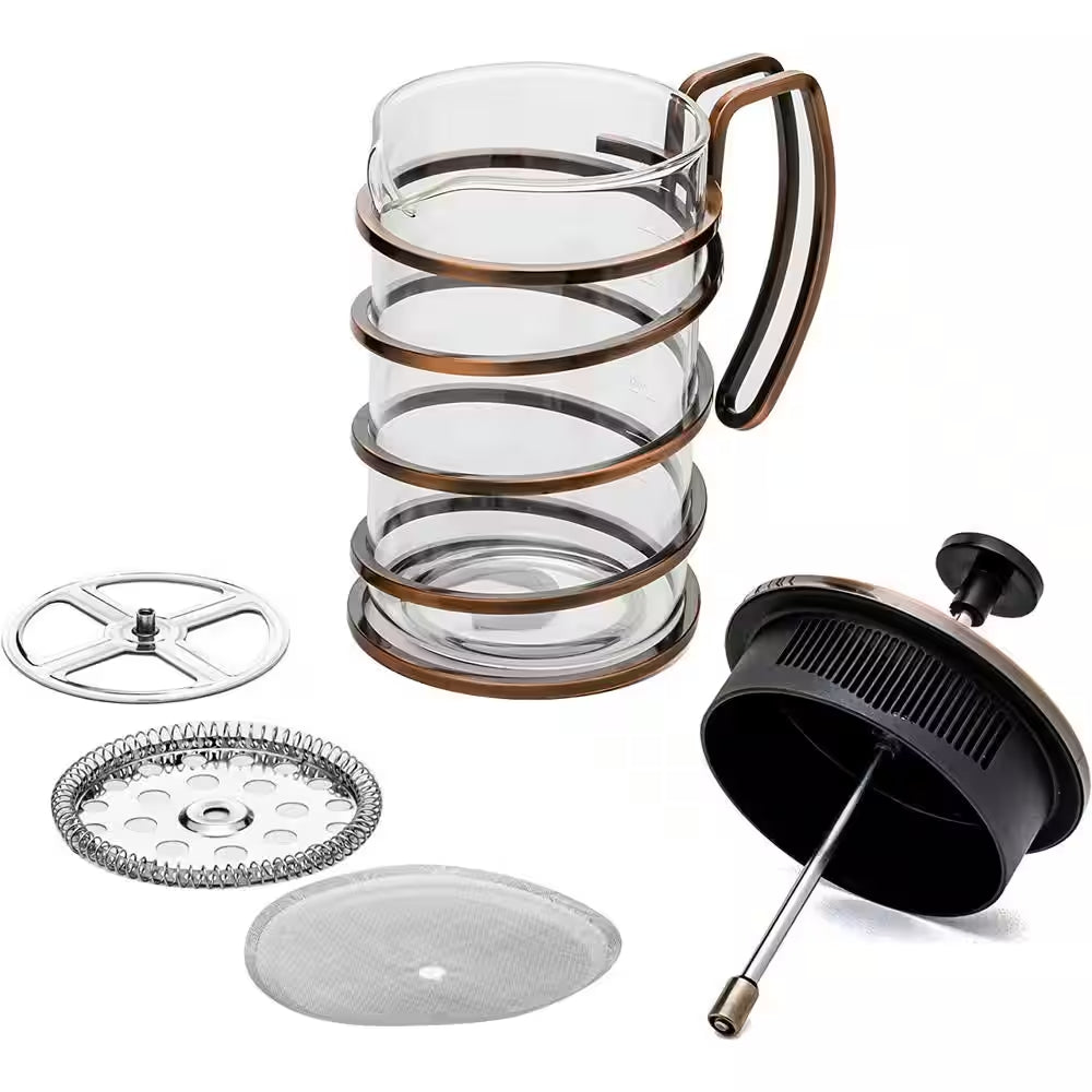 French Press Coffee Maker, Stainless Steel Filter- Spiral Copper Camping Hot Coffee Press and Tea Maker,34 Ounce, FSW34C