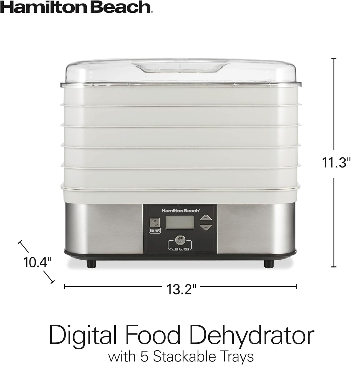 Digital Food Dehydrator for Fruit and Jerky, Vegetables and More, 5 Trays, Adjustable Temperature, 48 Hour Timer + Auto Shutoff, Grey (32100A)