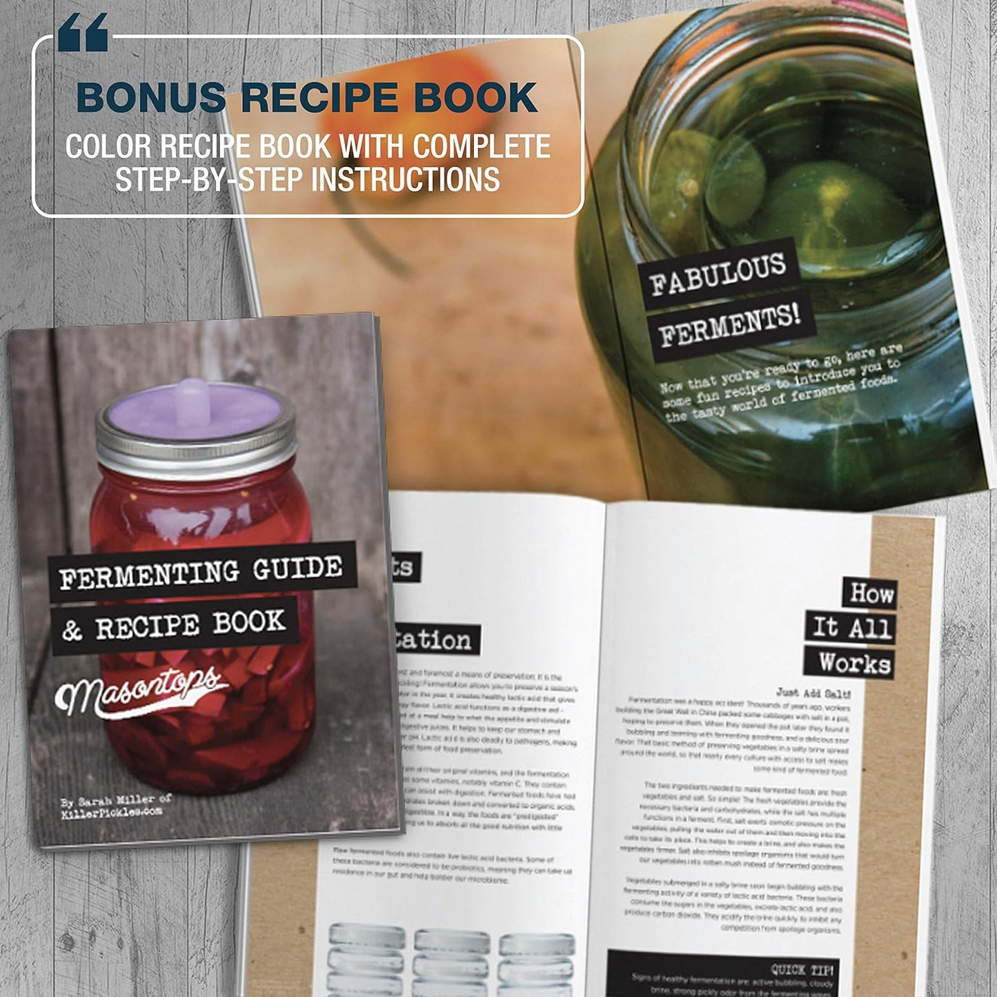 Complete Mason Jar Fermentation Kit - Pickle Kit, Sauerkraut Making Kit Kimchi Container - Fermentation Airlock Lids Wide Mouth Mason Jars