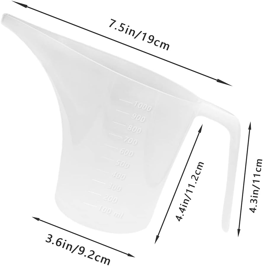 4 Pack Plastic Funnel Pitcher,Measuring Cup with Long Spout,Large Capacity Easy Pour Cup,Perfect for Bakeware Mold,Oils,Watering Plants(1000Ml)
