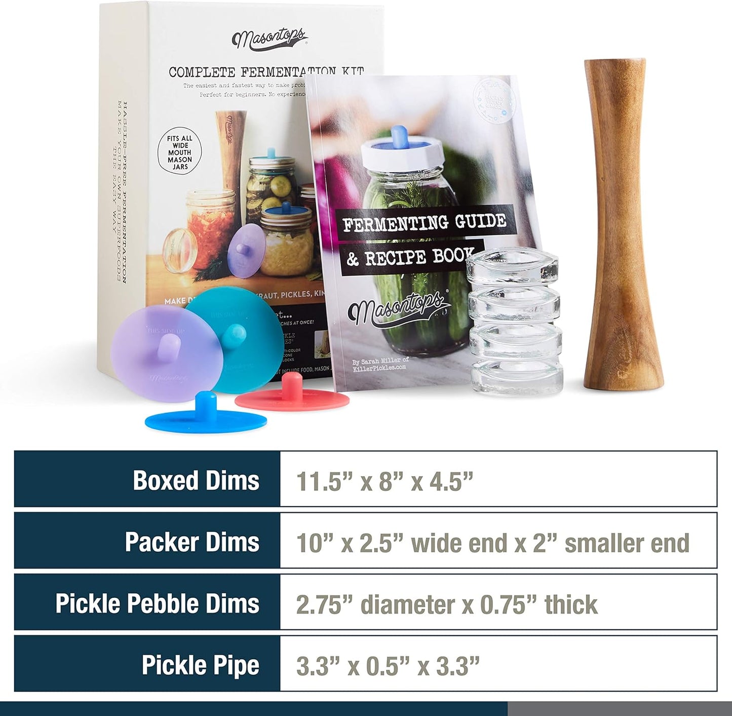 Complete Mason Jar Fermentation Kit - Pickle Kit, Sauerkraut Making Kit Kimchi Container - Fermentation Airlock Lids Wide Mouth Mason Jars