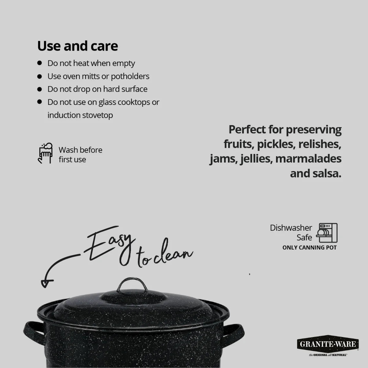Granite Ware 21.5 Quart Water Bath Canner, Large Enamel Canning Pot with Rack, Canning Supplies for Jam, Salsa and Pickles