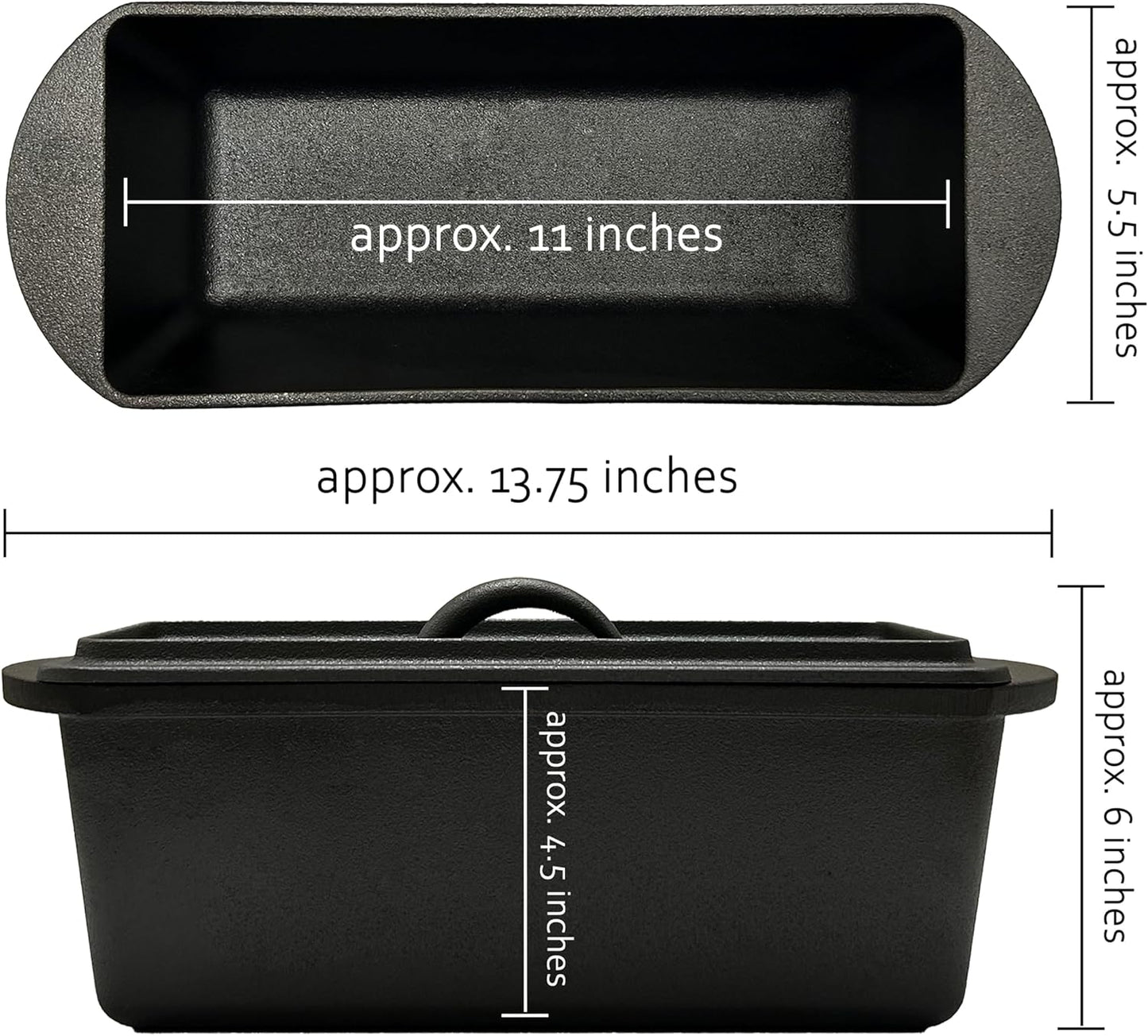 Rectangular Cast Iron Bread Loaf Pan, Heavy Duty 11X4.75X4,25" (14" L/Handles) with Lid (BLP137U)