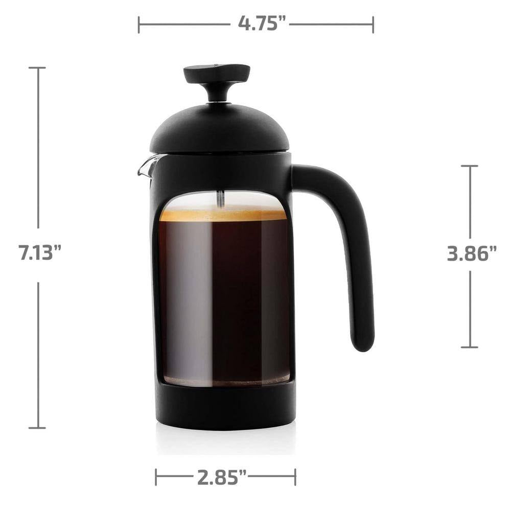 1.5 Cup Black French Press Coffee Maker with Heat Resistant Borosilicate Glass