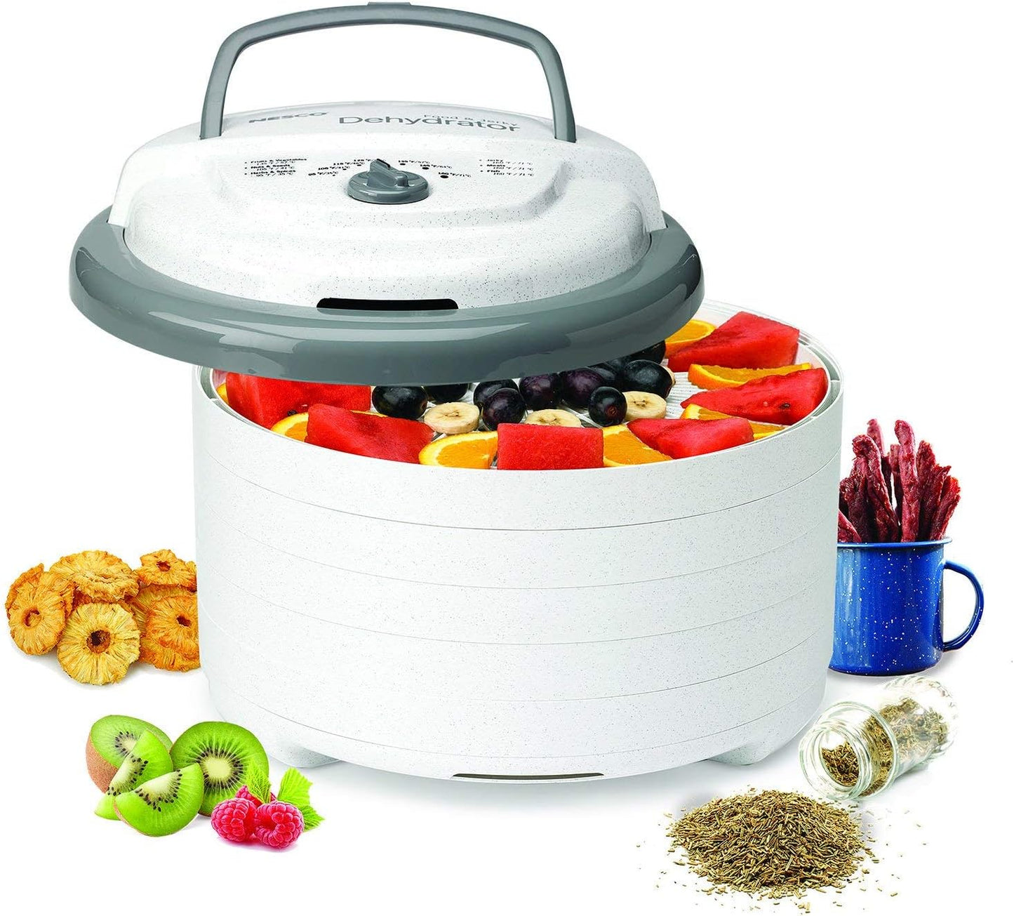 FD-75A Snackmaster Pro Food Dehydrator, for Snacks, Fruit, Beef Jerky, Gray