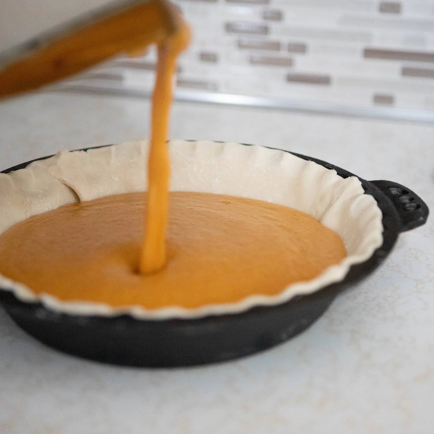 Extra Deep Pie Pan, Pre-Seasoned Cast Iron Bakeware with Crimped Edges and Handles, 10.25 Inches