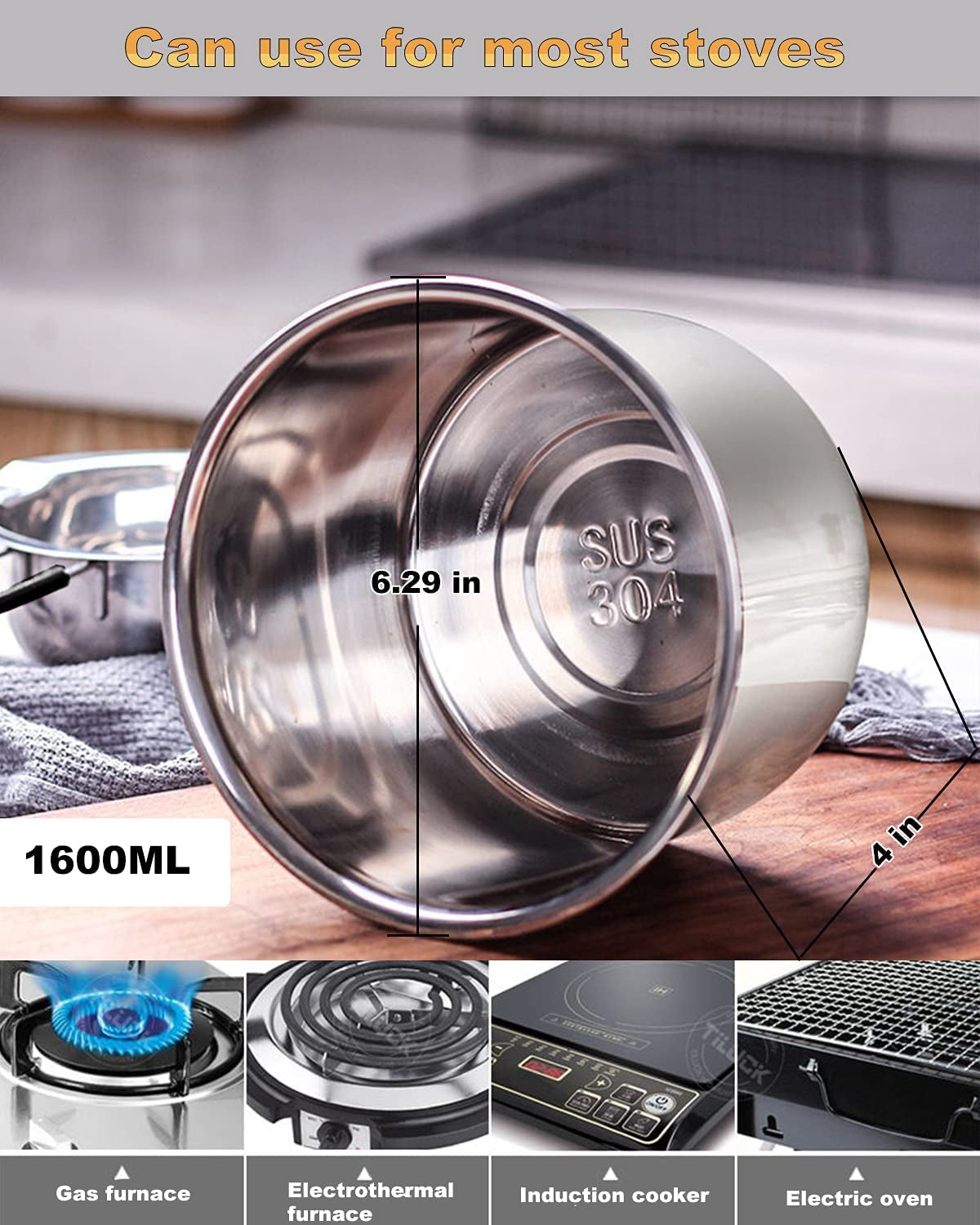Double Boiler Pot Set, Stainless Steel Melting Pot with Silicone Spatula for Melting Chocolate, Soap, Wax, Candle Making (600Ml and 1600Ml)