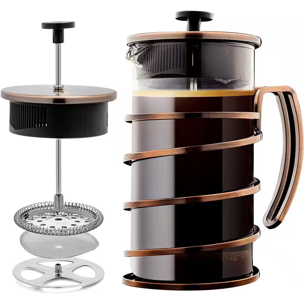 French Press Coffee Maker, Stainless Steel Filter- Spiral Copper Camping Hot Coffee Press and Tea Maker,34 Ounce, FSW34C