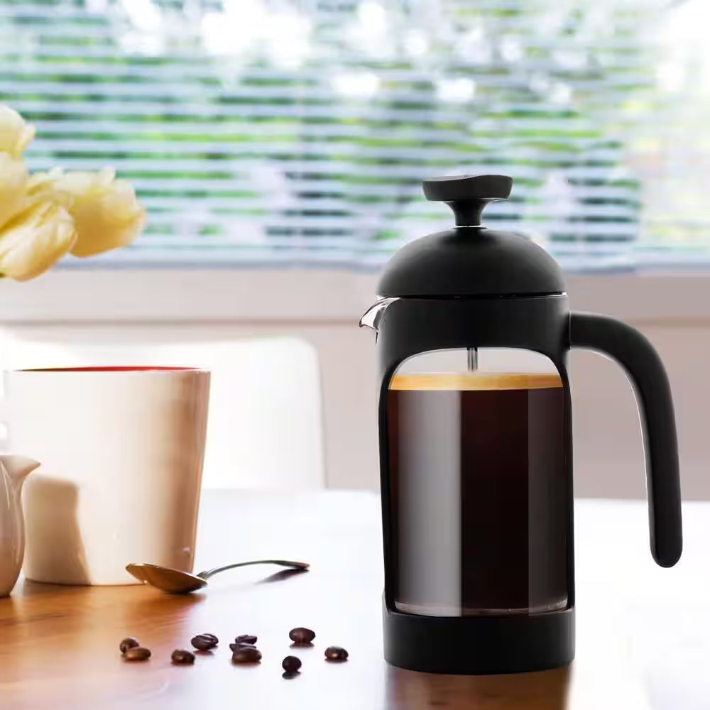 1.5 Cup Black French Press Coffee Maker with Heat Resistant Borosilicate Glass