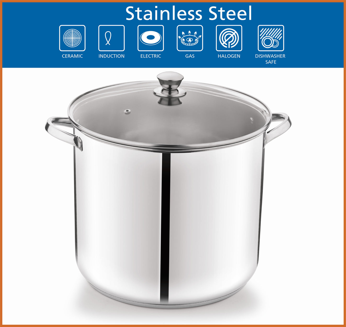 Stainless Steel 20-Quart Stock Pot with Glass Lid