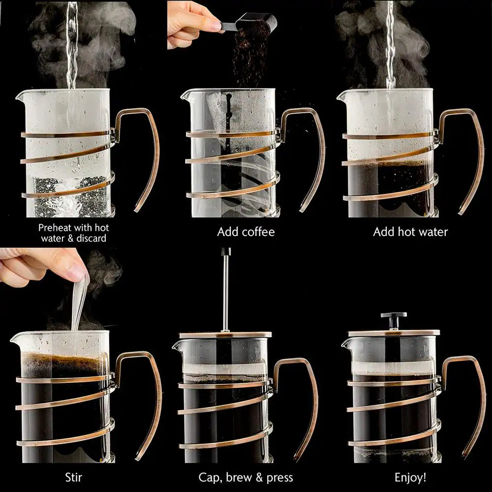 French Press Coffee Maker, Stainless Steel Filter- Spiral Copper Camping Hot Coffee Press and Tea Maker,34 Ounce, FSW34C