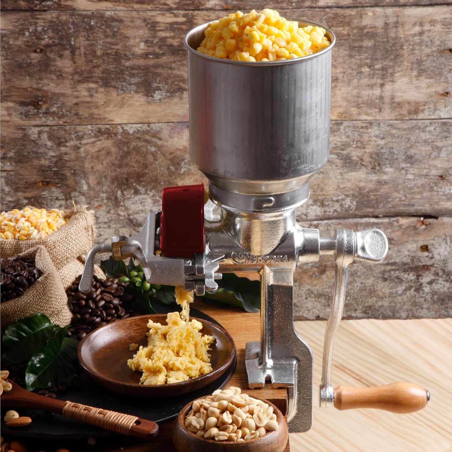 Manual Cast Iron Grain Mill with High Hopper, Premium Corn-Grinding Mill and Grain Grinder, Made in Colombia