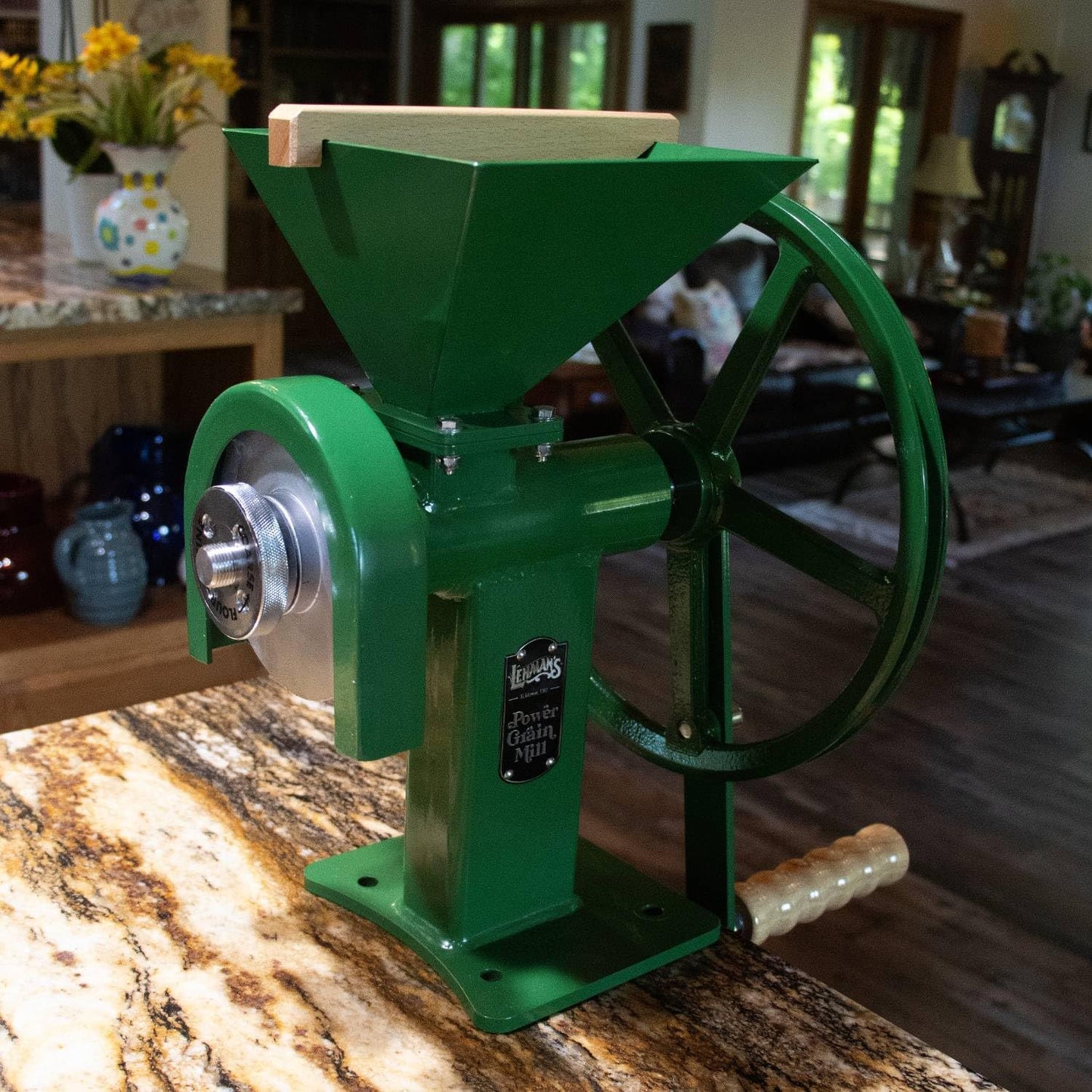 Manual Power Grain Mill, Grinds Any Dry Grain to Pastry Flour, Big 6 Cup Capacity, 14 Inches High with 12 Inch Flywheel