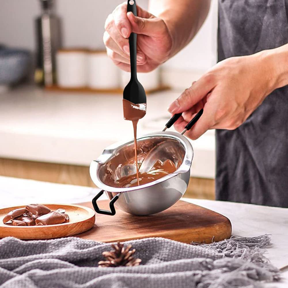 Double Boiler Pot Set, Stainless Steel Melting Pot with Silicone Spatula for Melting Chocolate, Soap, Wax, Candle Making (600Ml and 1600Ml)