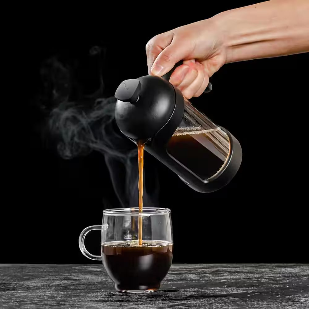 1.5 Cup Black French Press Coffee Maker with Heat Resistant Borosilicate Glass