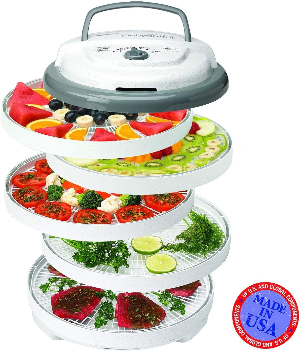 FD-75A Snackmaster Pro Food Dehydrator, for Snacks, Fruit, Beef Jerky, Gray