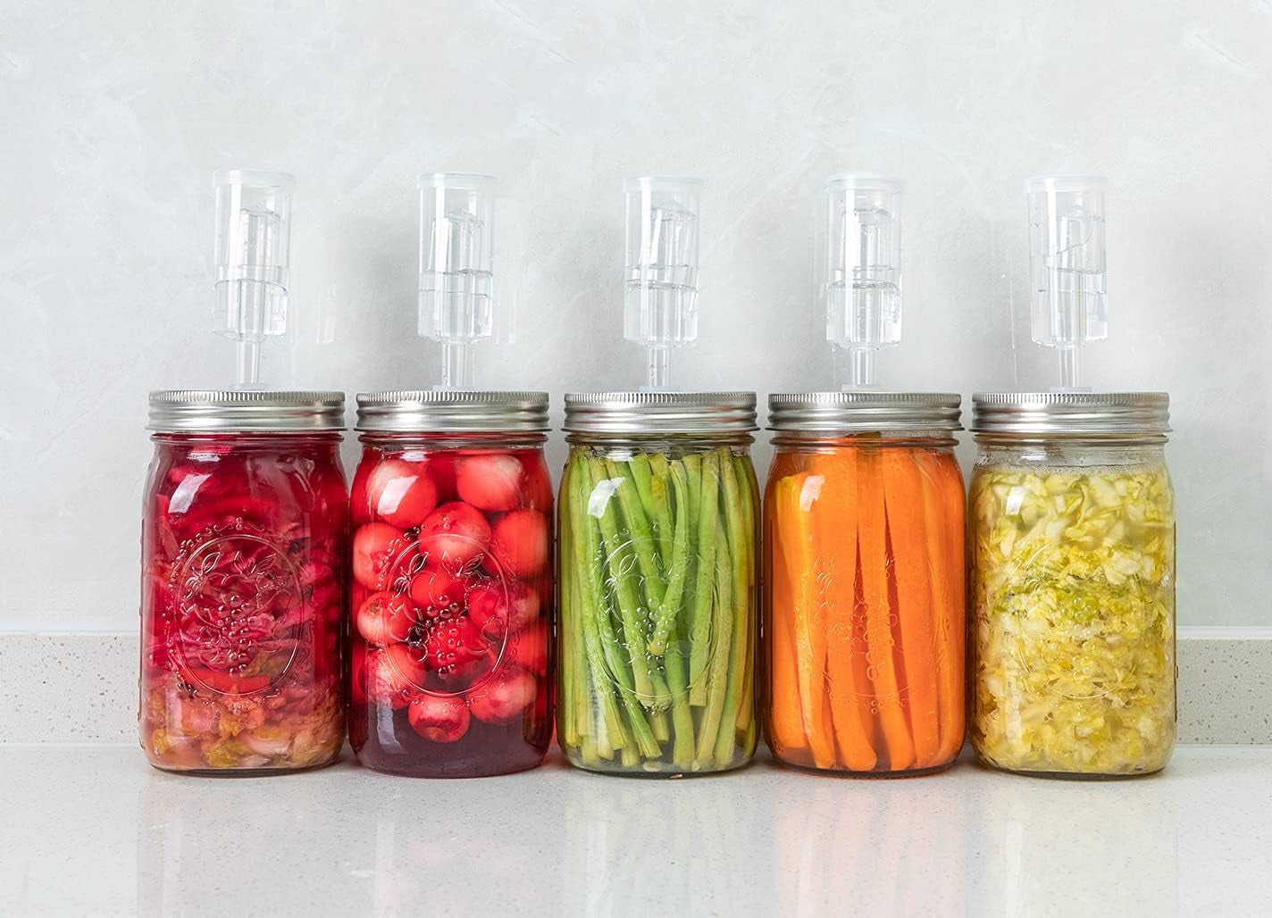 Fermentation Kit, Stainless Steel Fermenting Lids for Wide Mouth Mason Jars (NO Jars)