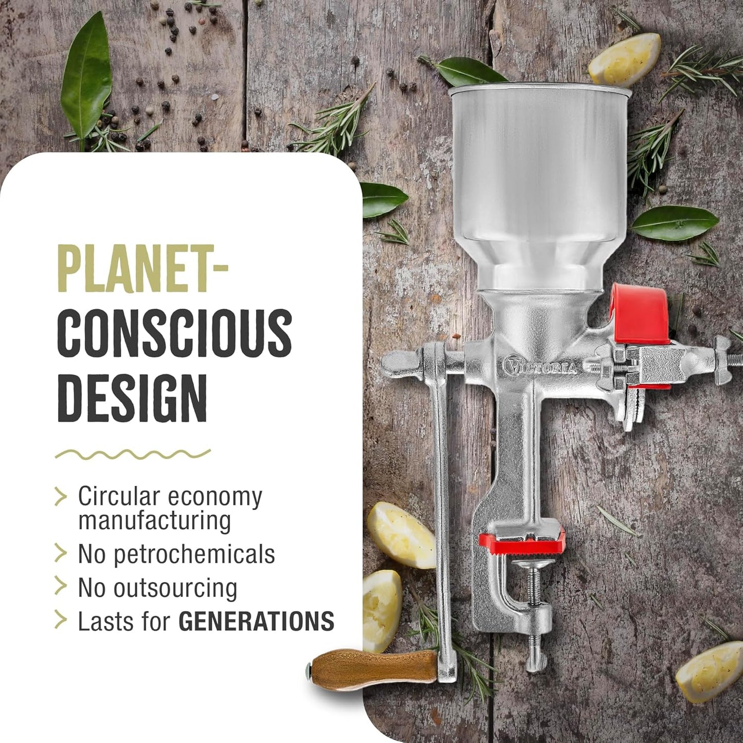 Manual Cast Iron Grain Mill with High Hopper, Premium Corn-Grinding Mill and Grain Grinder, Made in Colombia