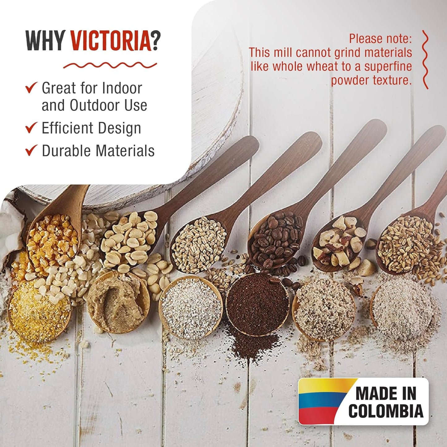 Manual Cast Iron Grain Mill with High Hopper, Premium Corn-Grinding Mill and Grain Grinder, Made in Colombia