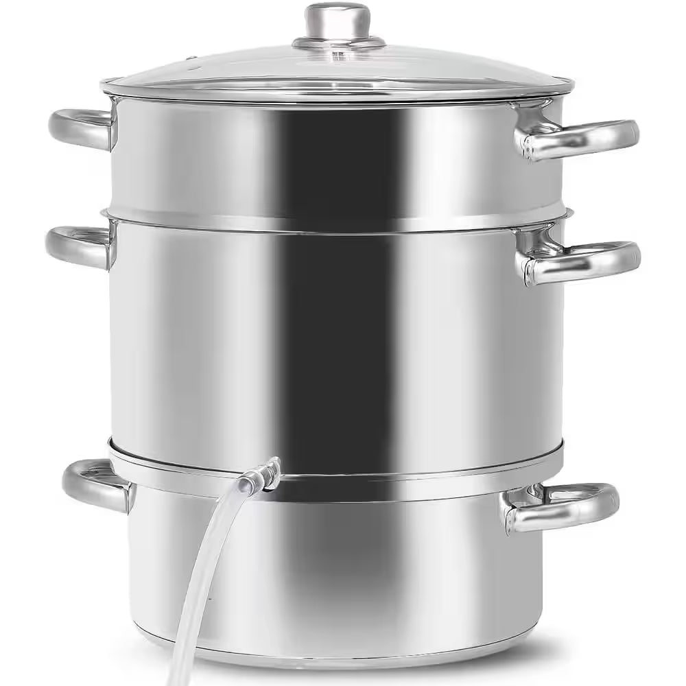 11 Qt. Stainless Steel Multi-Lever Fruit Juicer Steamer Stock Pot, Safe Loop Handles