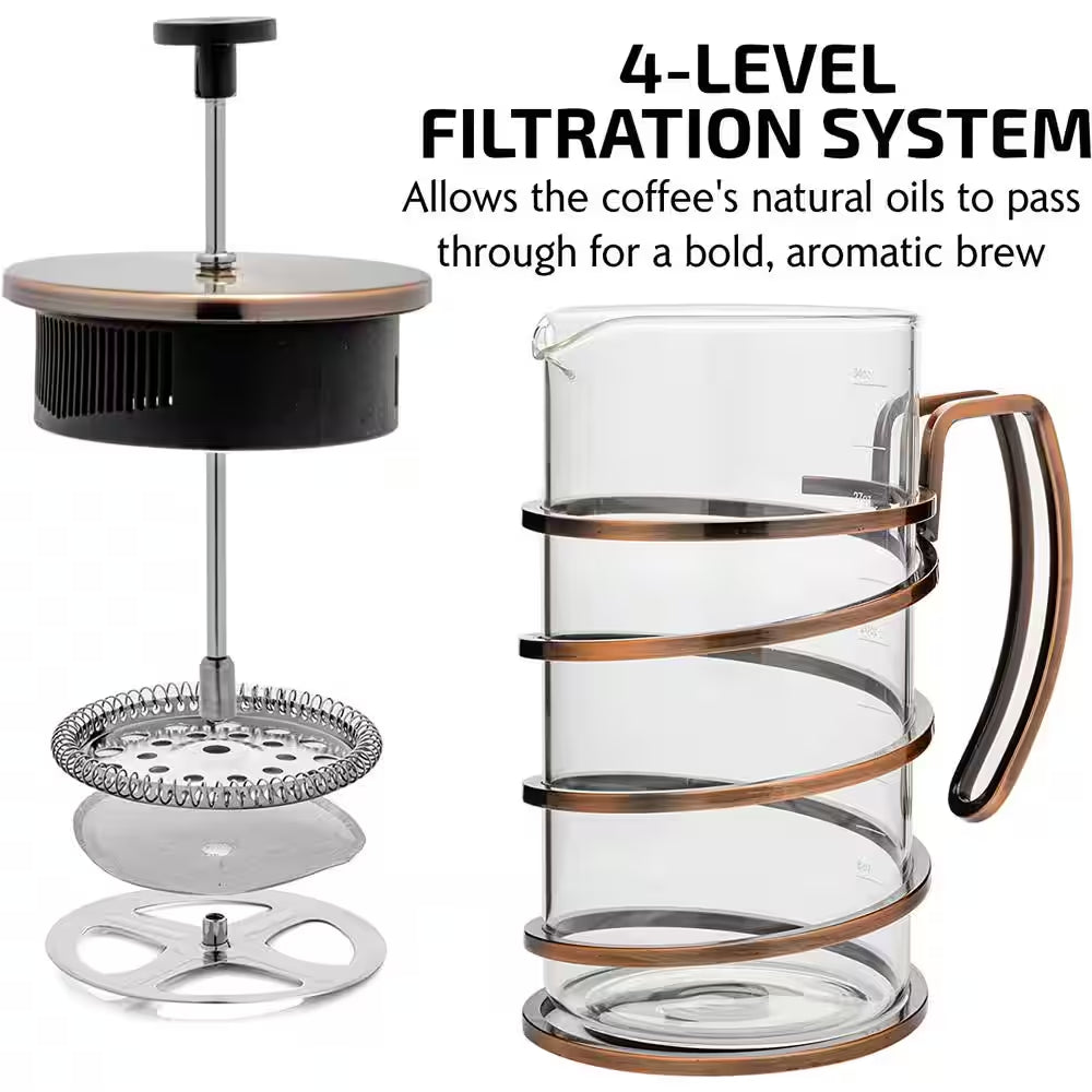 French Press Coffee Maker, Stainless Steel Filter- Spiral Copper Camping Hot Coffee Press and Tea Maker,34 Ounce, FSW34C