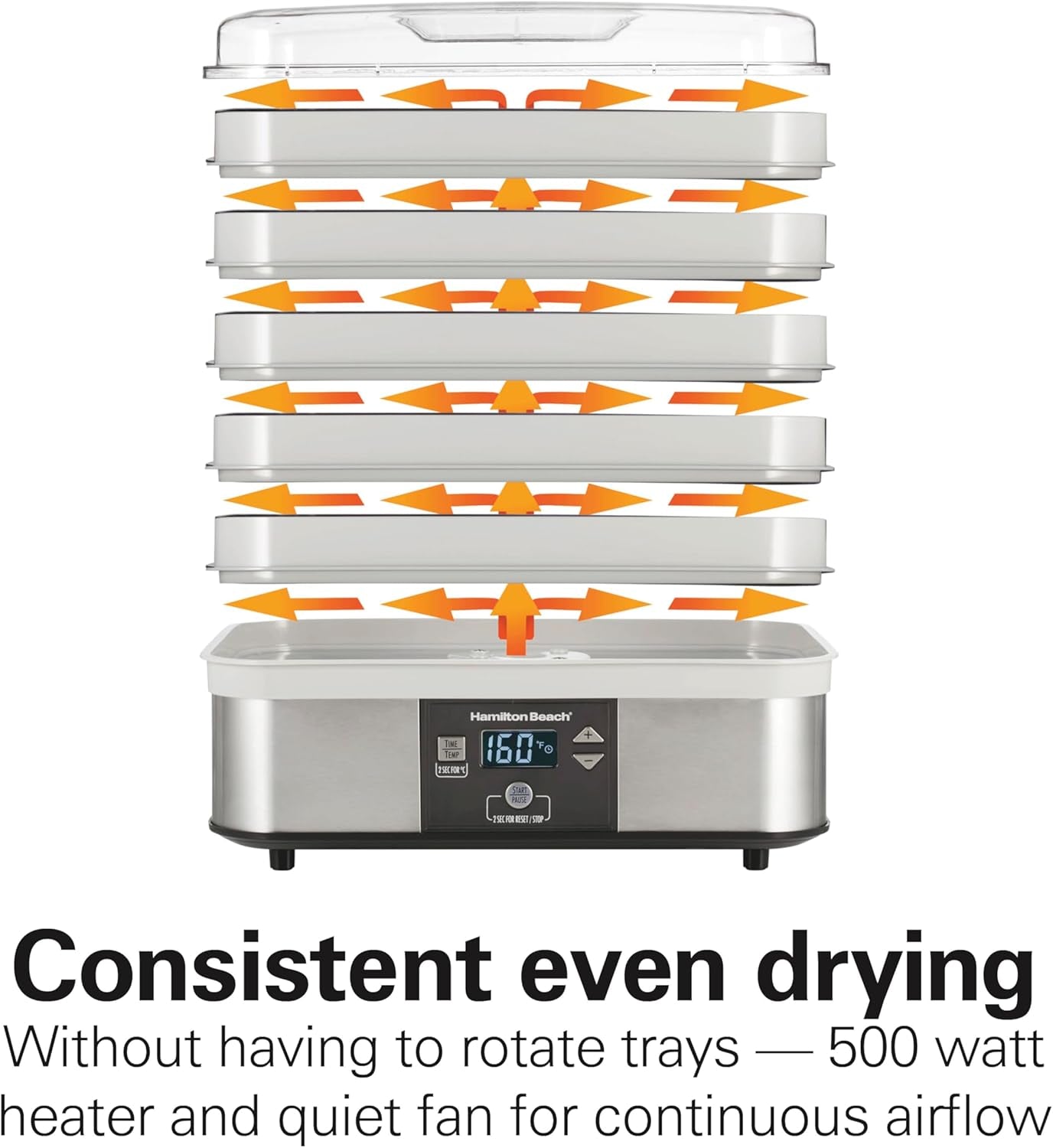 Digital Food Dehydrator for Fruit and Jerky, Vegetables and More, 5 Trays, Adjustable Temperature, 48 Hour Timer + Auto Shutoff, Grey (32100A)