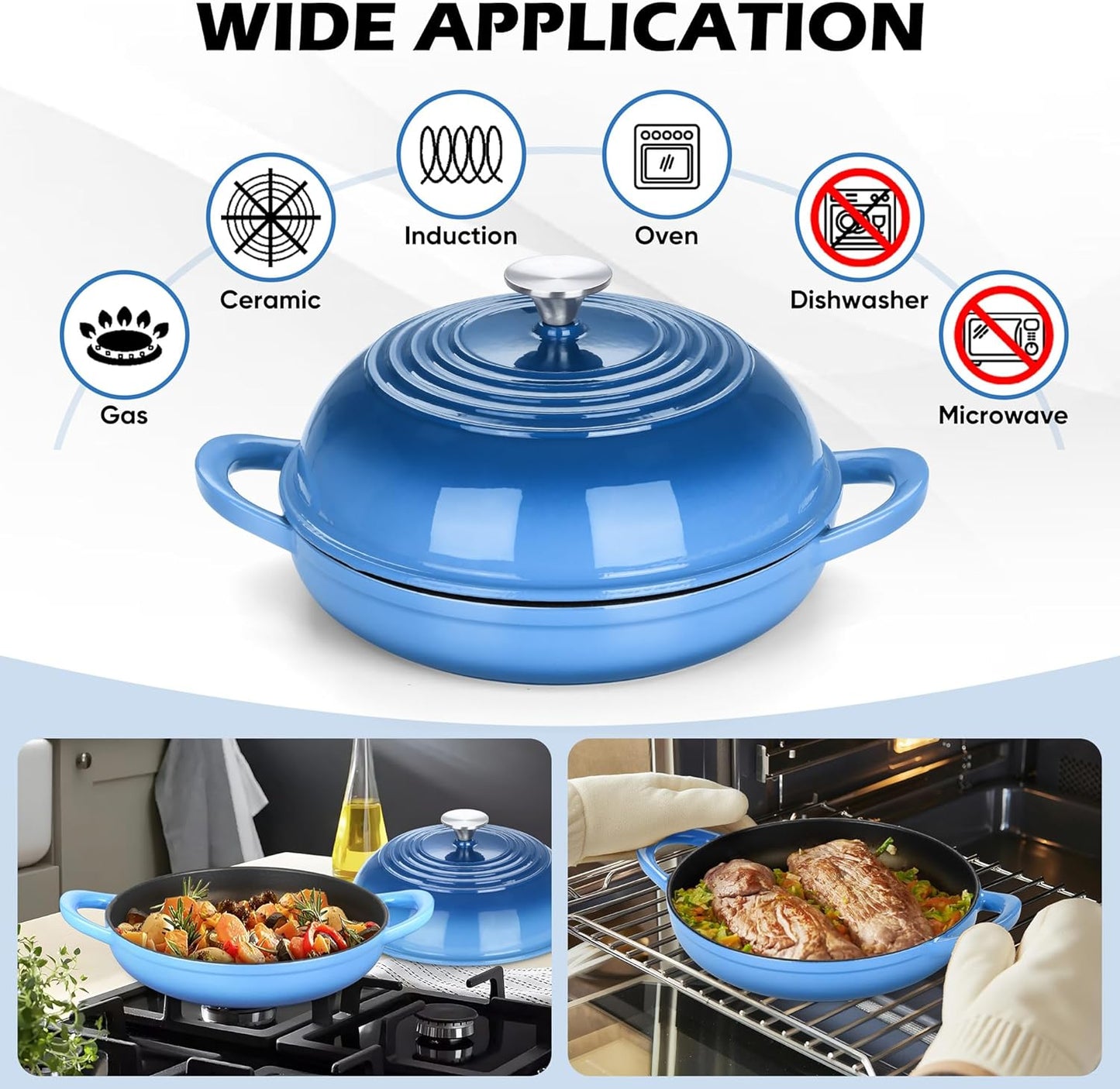 Bread Dutch Oven for Sourdough Baking (5.5 QT), Enameled Cast Iron Dutch Oven Pot with Lid, Sourdough Bread Pan with Heavy Duty Dual Handles, Non-Stick & Even Heat, Oven-Safe up to 500°F, Blue