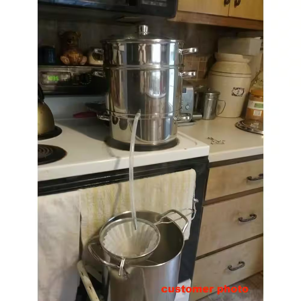 11 Qt. Stainless Steel Multi-Lever Fruit Juicer Steamer Stock Pot, Safe Loop Handles