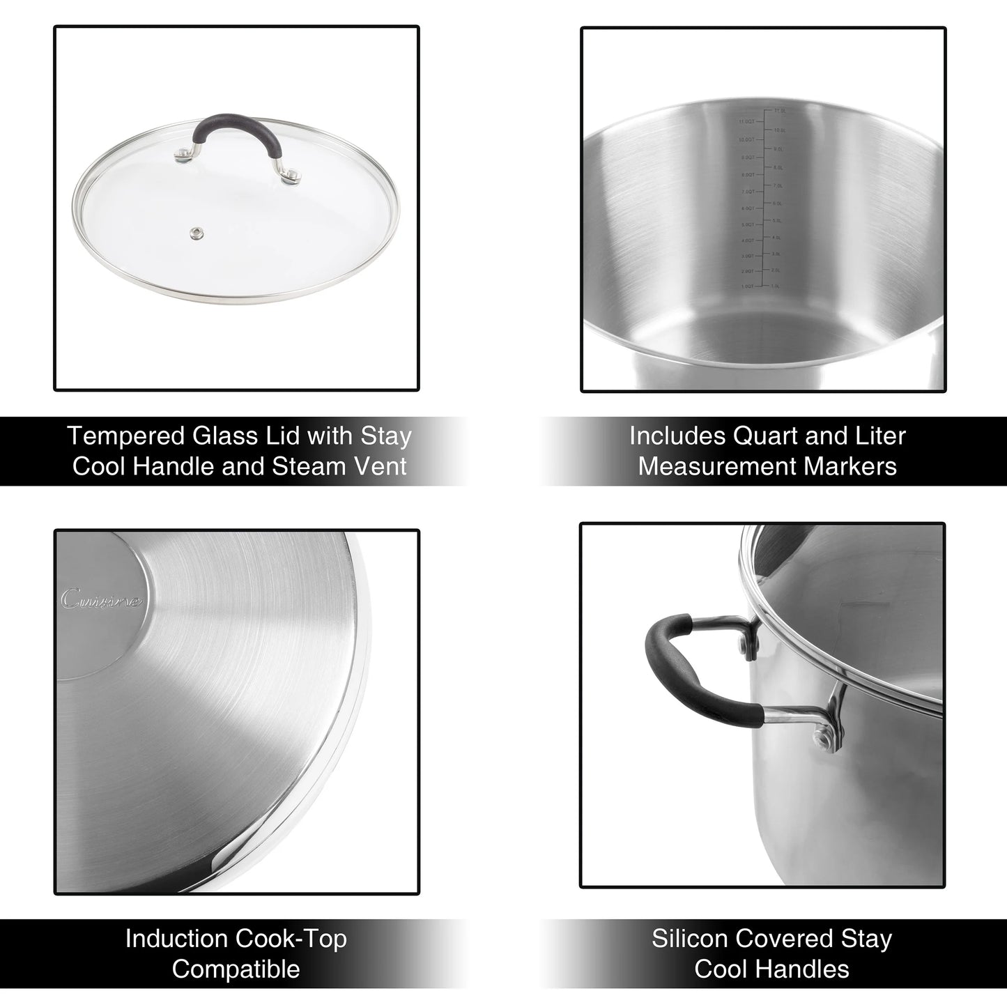 Large Stock Pot-Stainless Steel Pot with Lid-Compatible with Electric, Gas, Induction or Gas Cooktops-12-Quart Capacity Cookware by