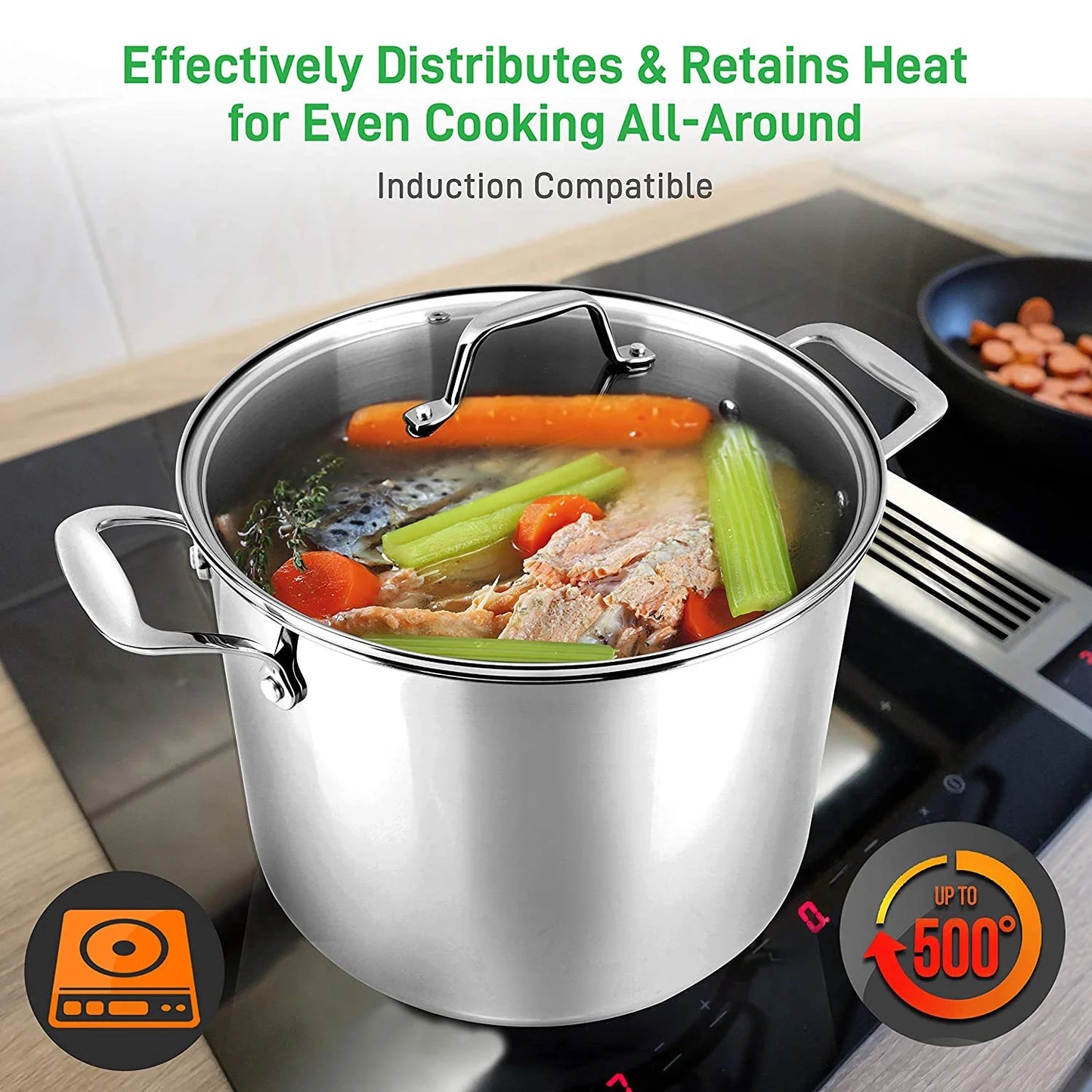 Heavy Duty 12 Qt Stainless Steel Soup Stock Pot W/ Handles & Lid
