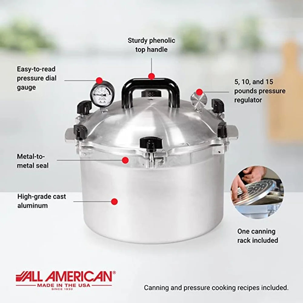 All 1930 Pressure Cooker/Canner 15.5 Quart - Silver 915 - Metal-To-Metal Sealing System Suitable for Gas or Electric Stoves