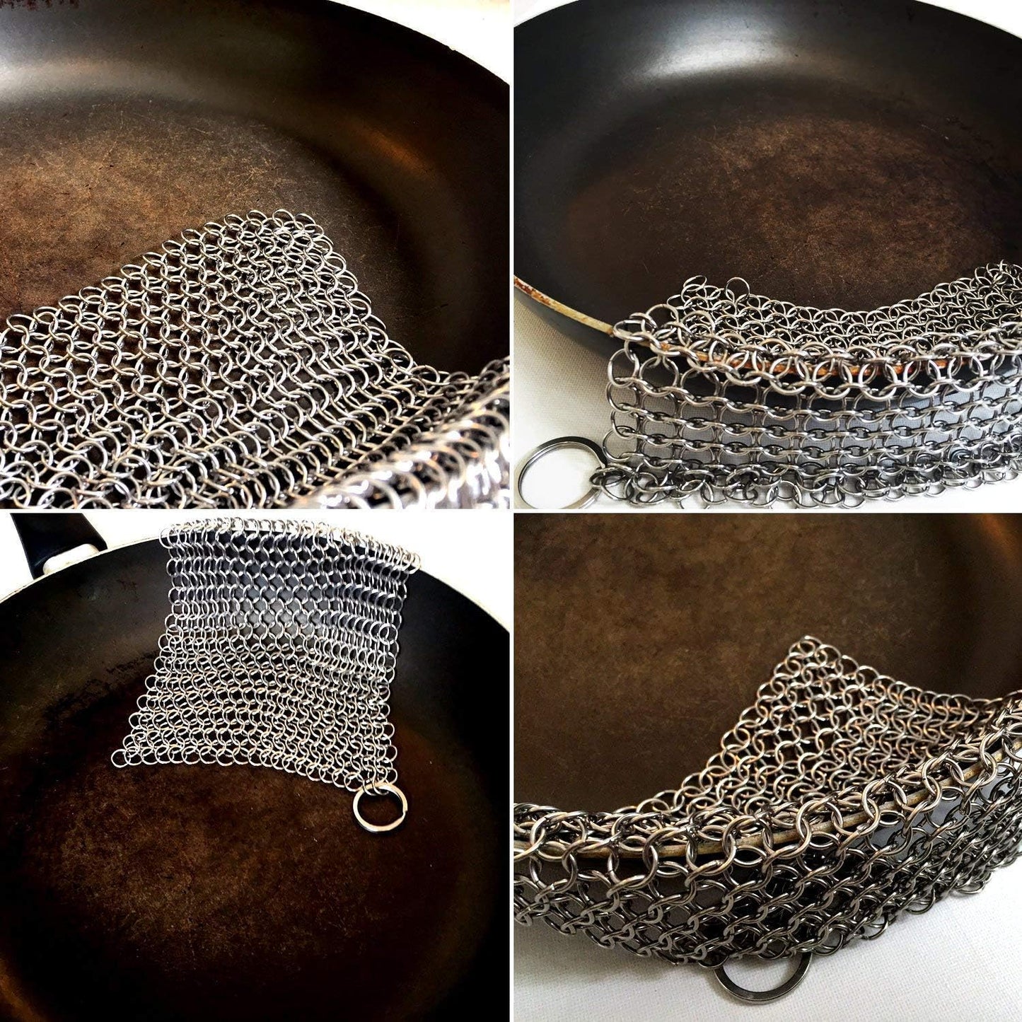 Stainless Steel Cast Iron Cleaner, Chainmail Cast Iron Scrubber Skillet for Wok, Cooking Pot, Griddle, Cauldron Maintenance, Pre Seasoned Pans, Dutch Ovens - 7.9" X 7.9"