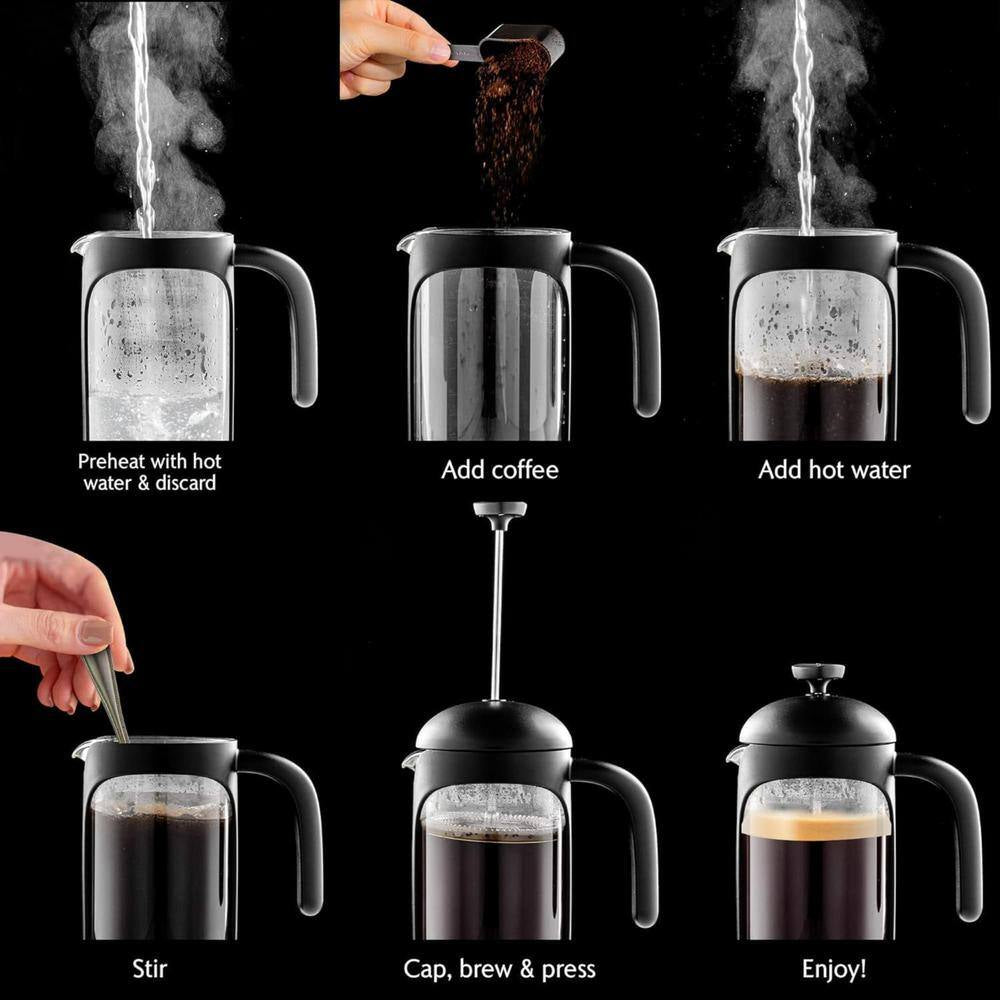 1.5 Cup Black French Press Coffee Maker with Heat Resistant Borosilicate Glass