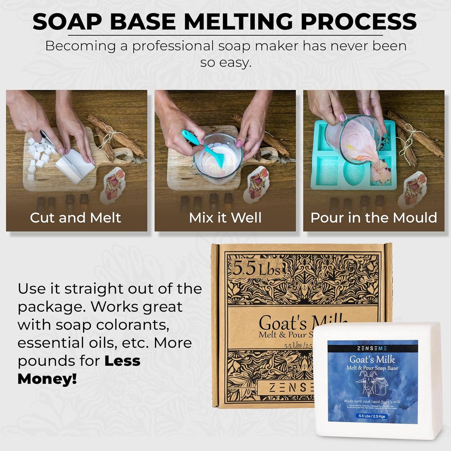 5.5 LBS Goats Milk Soap Base | Melt and Pour Supplies Kit for Soap Making - SLS/SLES & PEG Free | Gentle & Natural Organic Vegetable Ingredients | Make Your Own Bulk for Adult Soapmaker - Easy to Cut