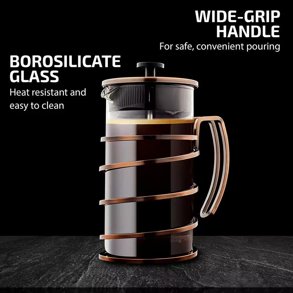 French Press Coffee Maker, Stainless Steel Filter- Spiral Copper Camping Hot Coffee Press and Tea Maker,34 Ounce, FSW34C