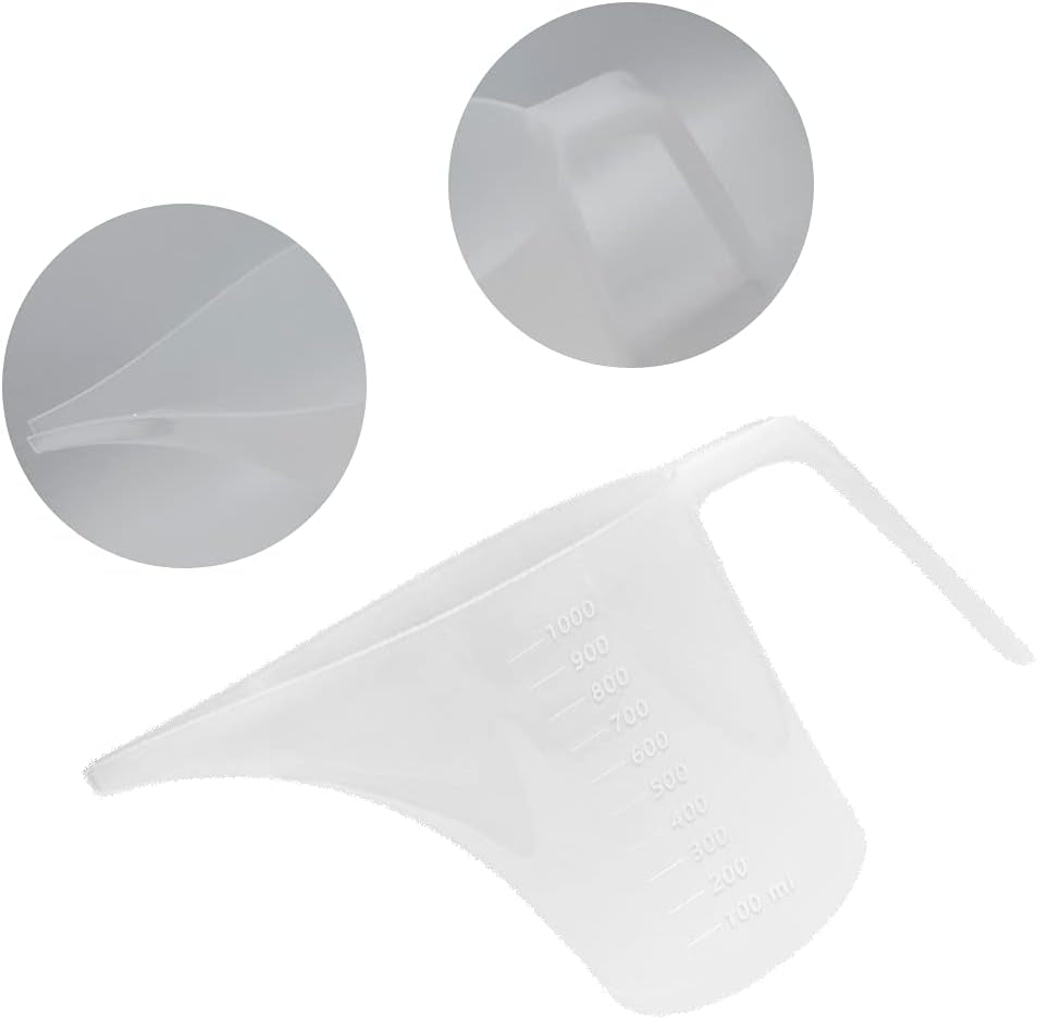 4 Pack Plastic Funnel Pitcher,Measuring Cup with Long Spout,Large Capacity Easy Pour Cup,Perfect for Bakeware Mold,Oils,Watering Plants(1000Ml)