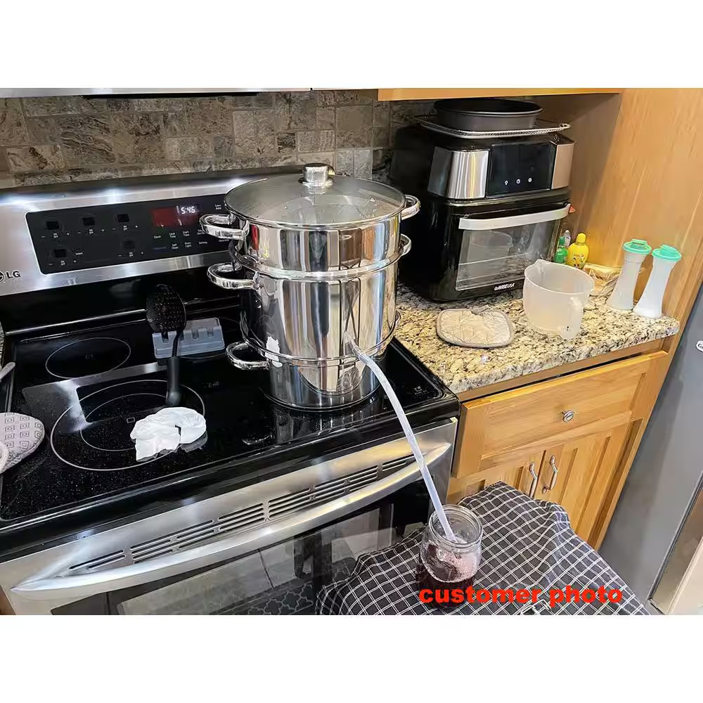 11 Qt. Stainless Steel Multi-Lever Fruit Juicer Steamer Stock Pot, Safe Loop Handles