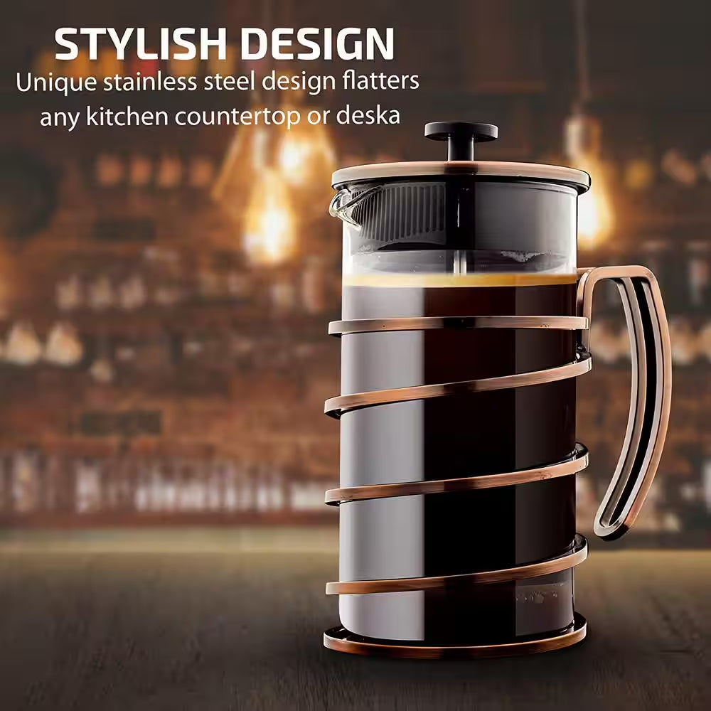 French Press Coffee Maker, Stainless Steel Filter- Spiral Copper Camping Hot Coffee Press and Tea Maker,34 Ounce, FSW34C