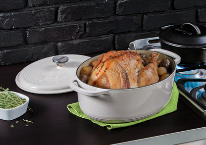 Cast Iron 7 Quart Enameled Cast Iron Oval Dutch Oven Oyster