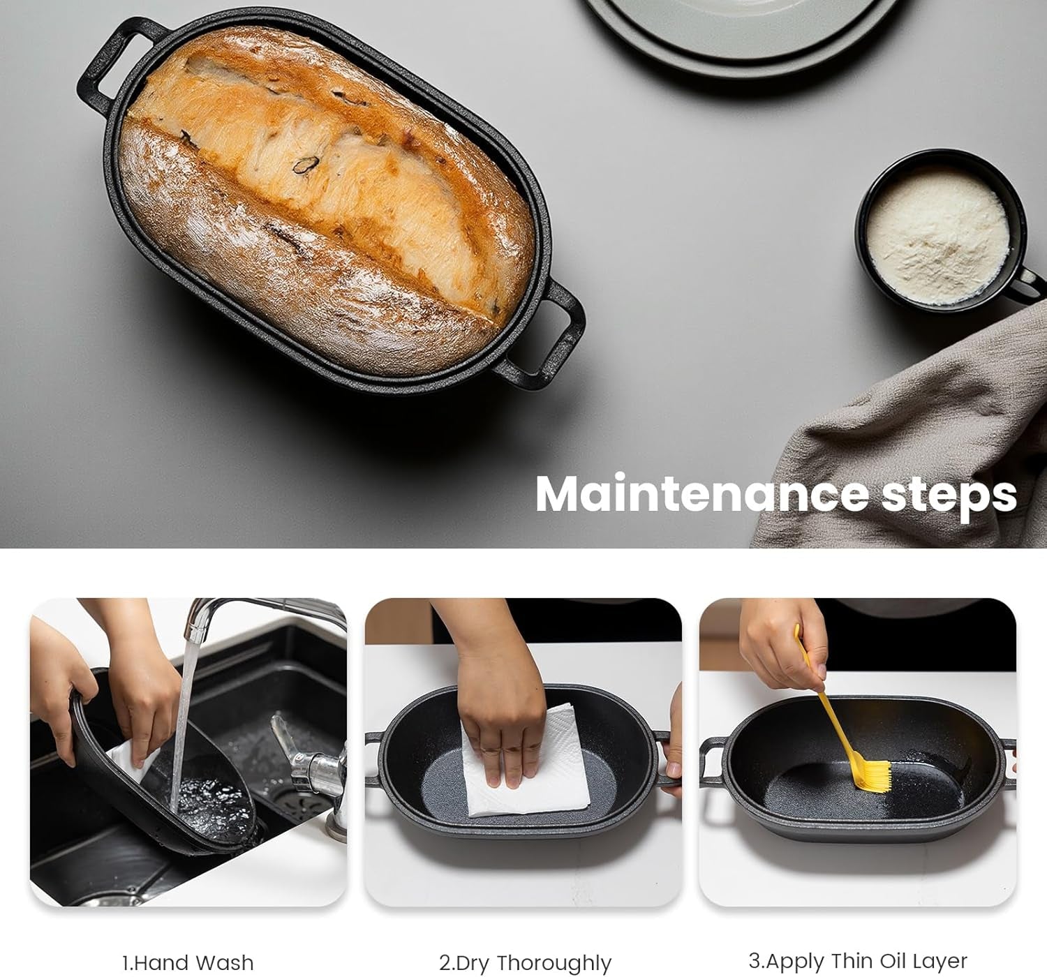 Cast Iron Loaf Pan with Lid-Bread Baking Pan for Sourdough,Pre-Seasoned Oval Dutch Oven, 9 X 5-4/5 Inch Loaf Pans for Homemade,Heavy Duty with Even Heating