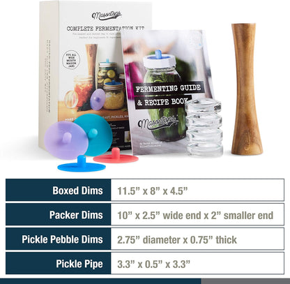 Complete Mason Jar Fermentation Kit - Pickle Kit, Sauerkraut Making Kit Kimchi Container - Fermentation Airlock Lids Wide Mouth Mason Jars