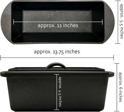 Rectangular Cast Iron Bread Loaf Pan, Heavy Duty 11X4.75X4,25" (14" L/Handles) with Lid (BLP137U)