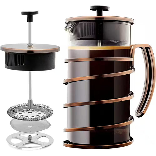 French Press Coffee Maker, Stainless Steel Filter- Spiral Copper Camping Hot Coffee Press and Tea Maker,34 Ounce, FSW34C