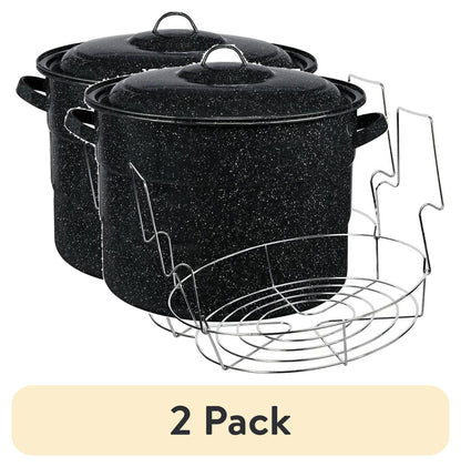 (2 Pack)  21.5 Quart Water Bath Canner, Large Enamel Canning Pot with Rack, Canning Supplies for Jam, Salsa and Pickles