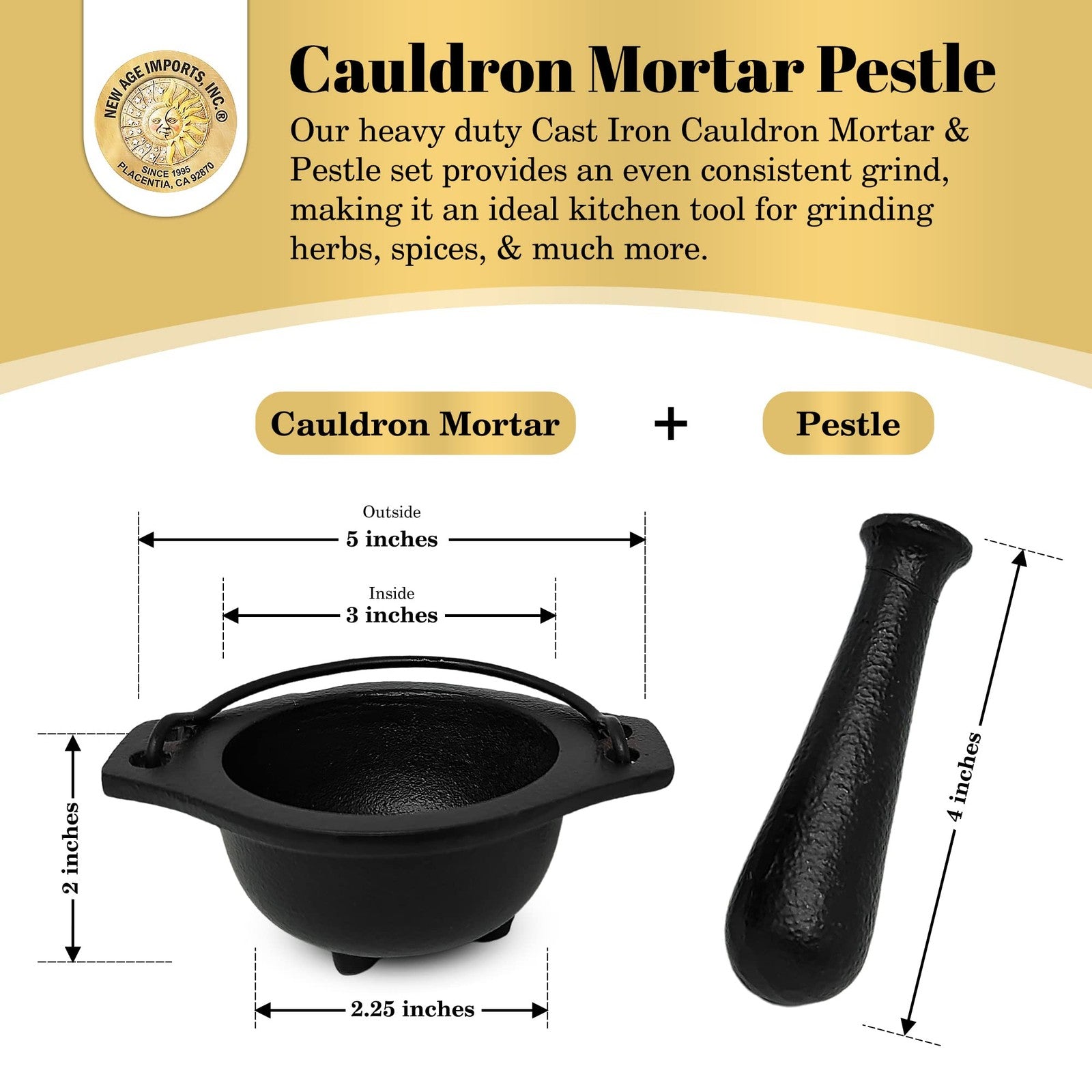Cast Iron Cauldron Mortar and Pestle Set (Mp3-Cauldron Mortar & Pestle