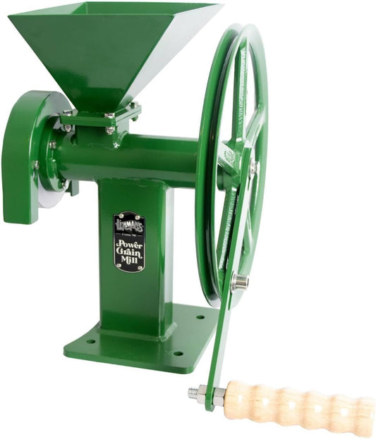 Manual Power Grain Mill, Grinds Any Dry Grain to Pastry Flour, Big 6 Cup Capacity, 14 Inches High with 12 Inch Flywheel
