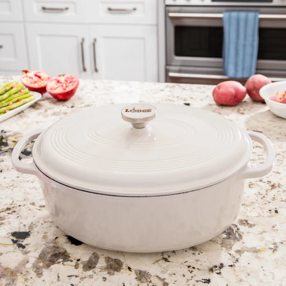 Cast Iron 7 Quart Enameled Cast Iron Oval Dutch Oven Oyster